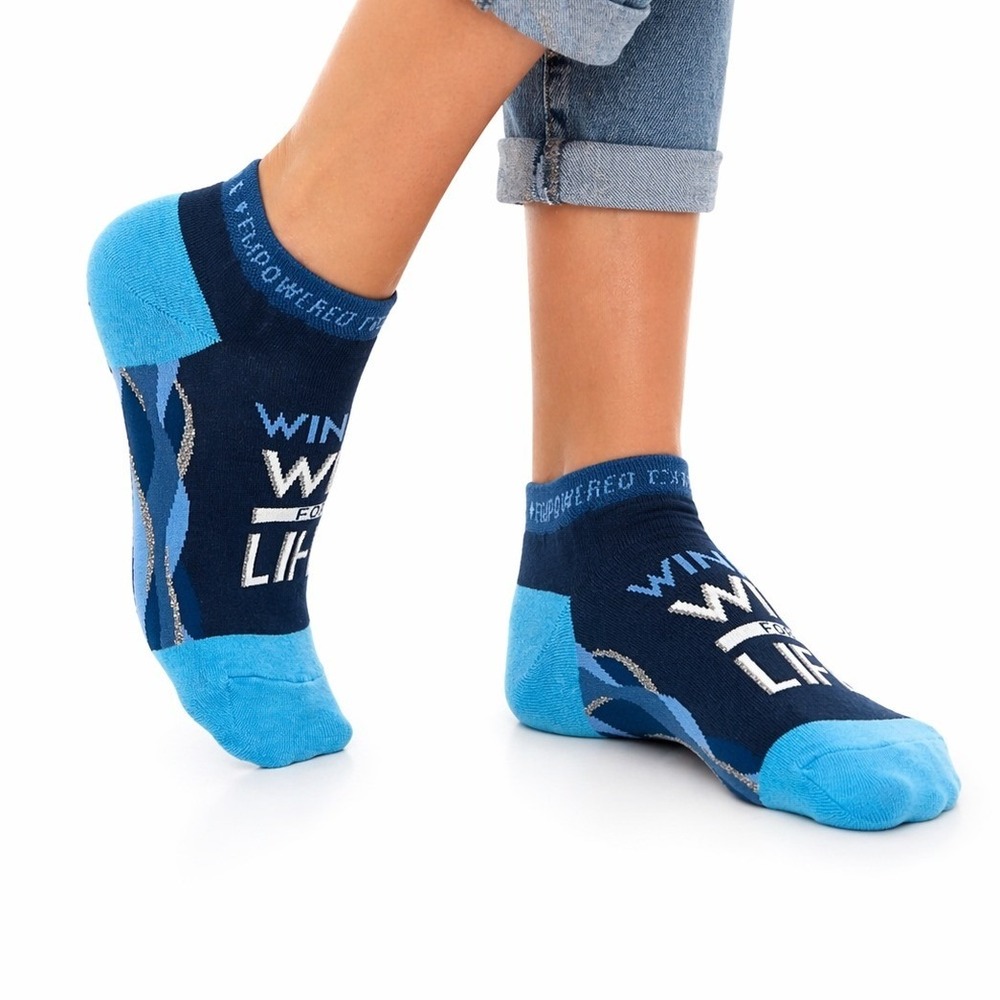 Foot Traffic Ankle Socks OS Blue Win For Life Run Out Loud Glitter Graphic‎ New